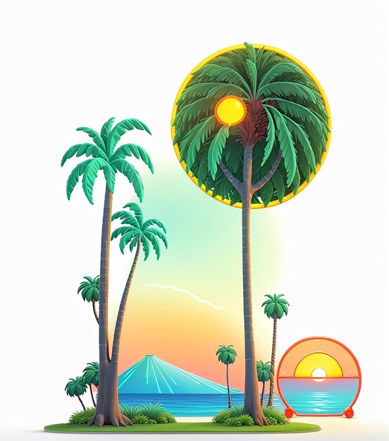 Een cartoon huis en T-shirt ontwerp met palmbomen