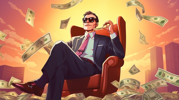 Foto een cartoon illustratie van een dollar tycoon