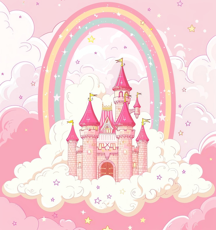 Foto een cartoon illustratie van een kasteel met de woorden prinses erop