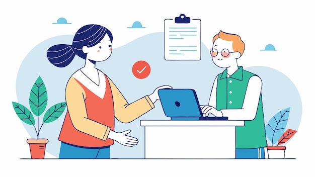 een cartoon illustratie van een man en een vrouw die aan een laptop werken