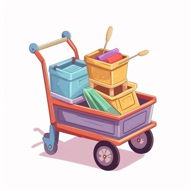 Foto een cartoon illustratie van een wagen met een heleboel items in het generatieve ai