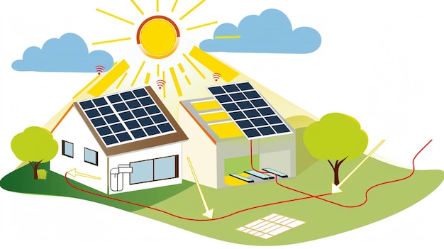een cartoon illustratie van een zonnehuis met de zon die door de wolken schijnt