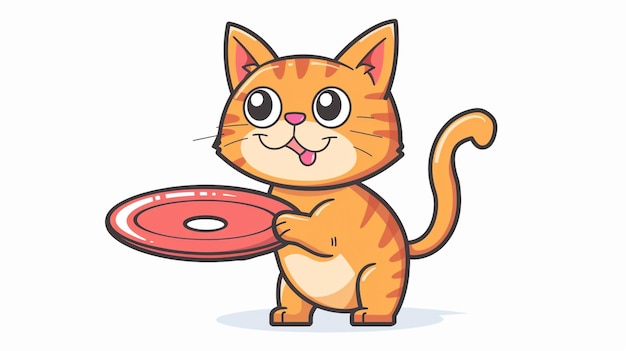 een cartoon kat met een rode frisbee met een cartoon beeld van een cartoon cat met een rode Frisbee