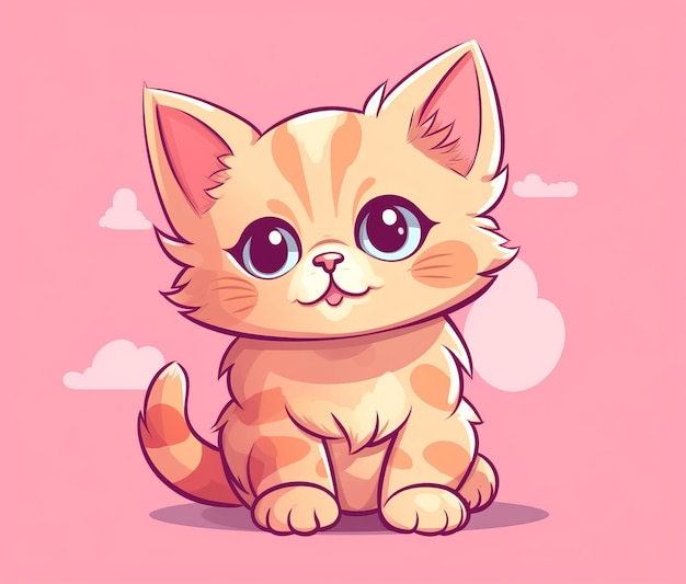 Foto een cartoon kat zittend op een roze achtergrond