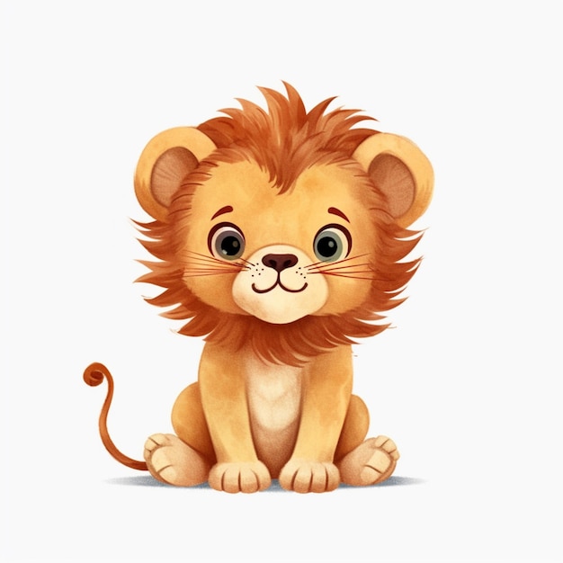 Een cartoon leeuwenwelp zittend op een witte achtergrond
