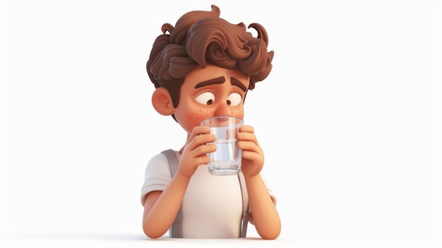 een cartoon man die een glas melk drinkt