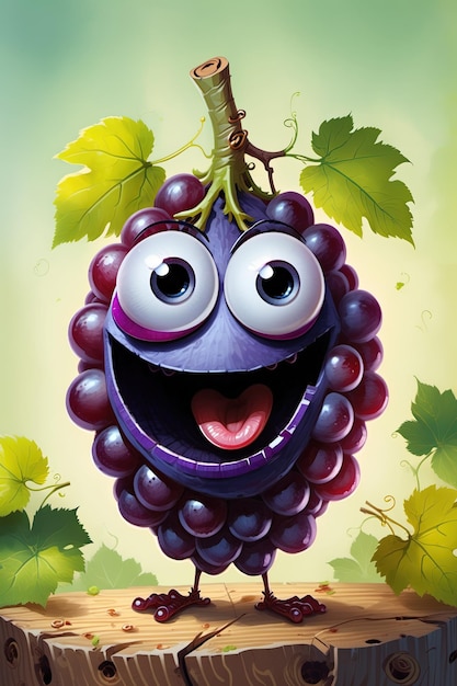 een cartoon personage met druiven en een glimlach