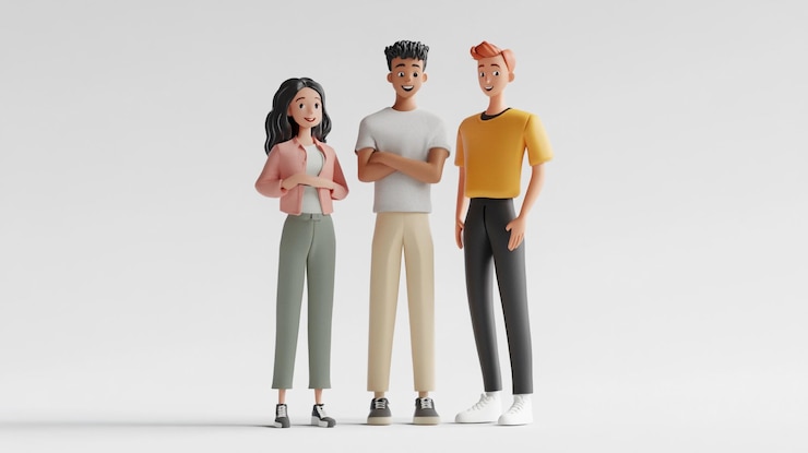 Foto een cartoon personage met een vrouw en een man in een geel shirt