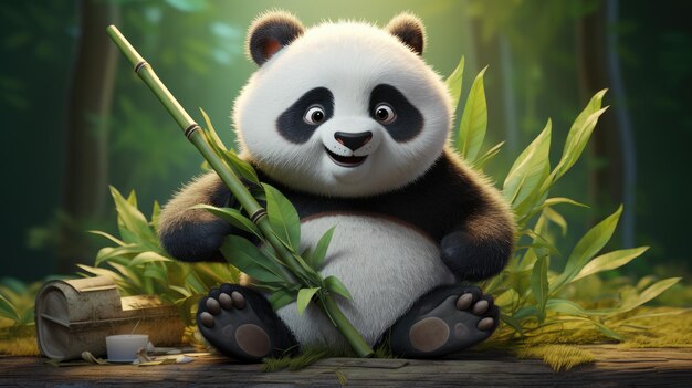 Een cartoon personage ontwerp van een schattige panda met zwart-wit bont AI Generative