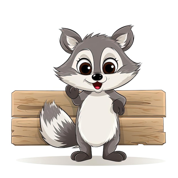 Foto een cartoon raccoon met een bord en glimlachend in de stijl van platte illustraties