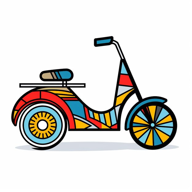 Foto een cartoon scooter met een kleurrijk wiel en een mand op de achterkant generatieve ai