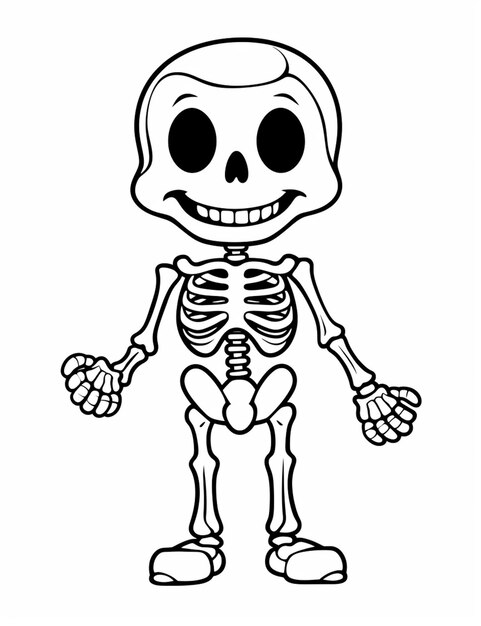 een cartoon skelet met een skelet gezicht en armen generatieve ai