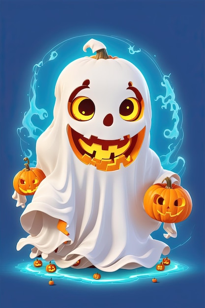 Foto een cartoon spook met een pompoen en een spook gezicht