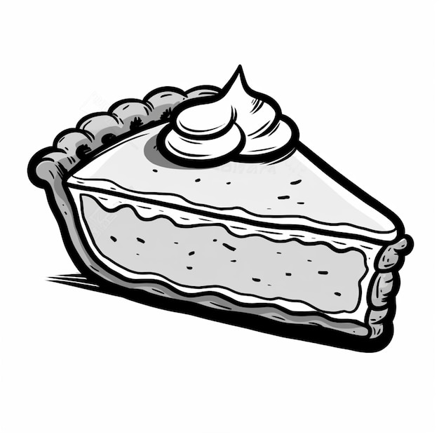 Een cartoon stuk taart met een whipped cream topping generatieve ai