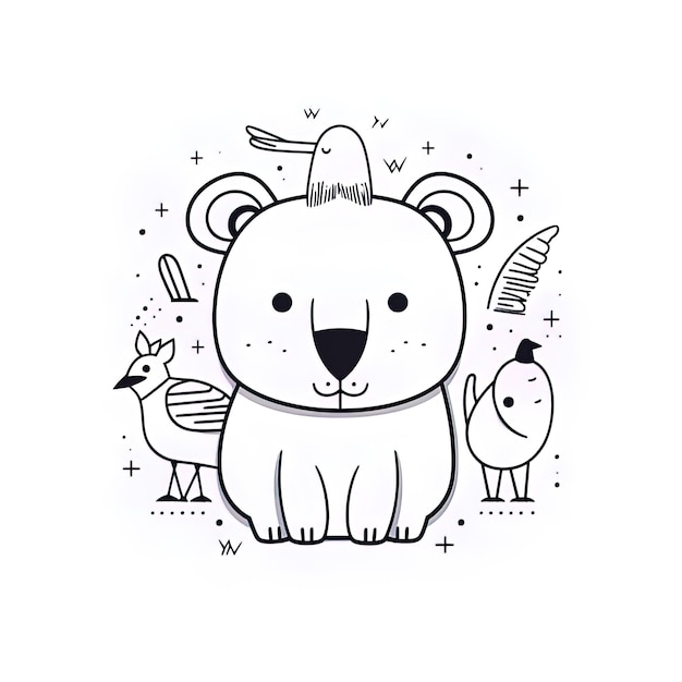 een cartoon tekening van een beer en een eend met een sticker die zegt beer