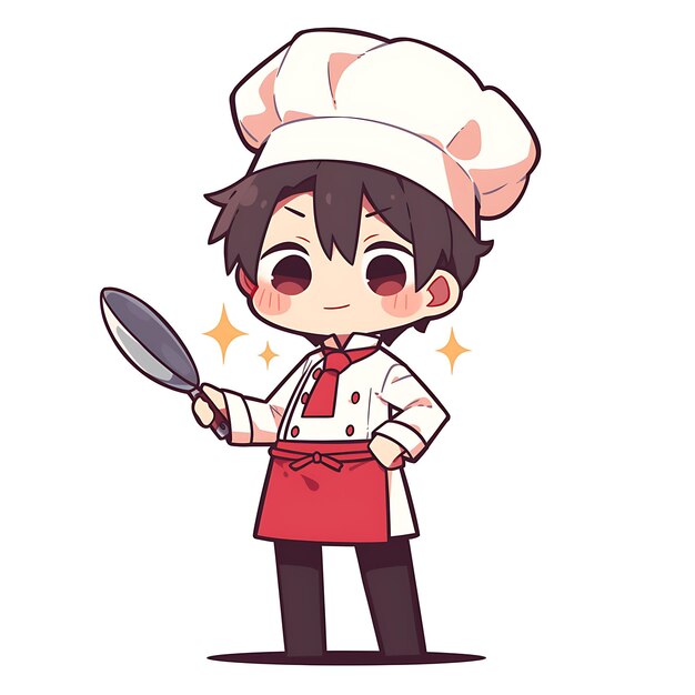 een cartoon tekening van een chef met een lepel in zijn hand