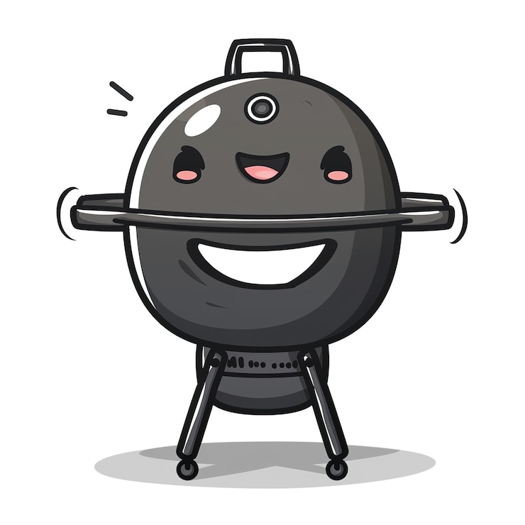 Foto een cartoon tekening van een grill met een open mond en de woorden im a erop