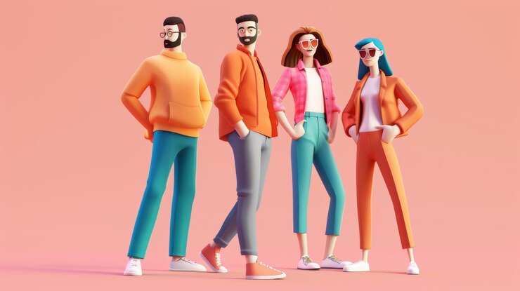 Foto een cartoon van drie mensen die jassen en jassen dragen
