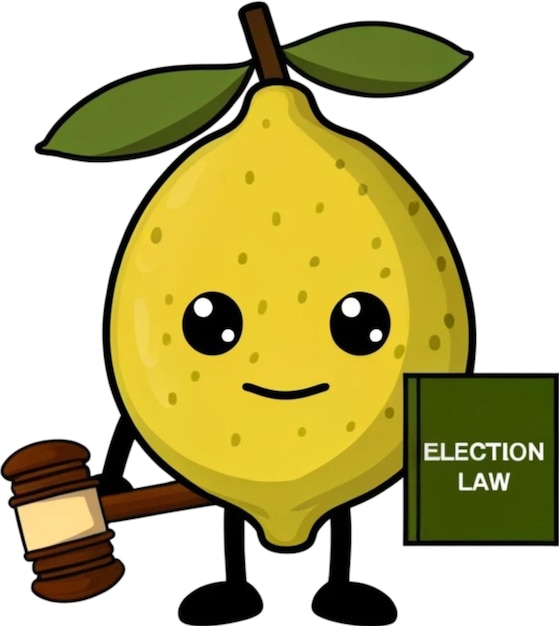 een cartoon van een citroen met een bord dat zegt stem voor de wet