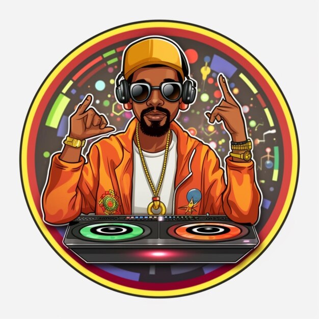 Foto een cartoon van een dj met koptelefoon en een dj controller generatieve ai