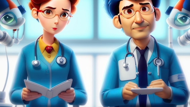 Een cartoon van een dokter en een verpleegster