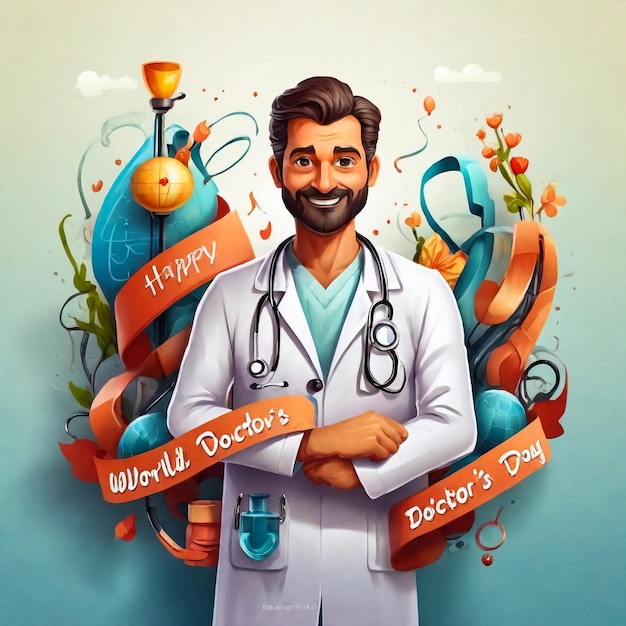 Een cartoon van een dokter met een stethoscoop op zijn nek Vector Illustratie Geïsoleerde cartoon stijl eenvoudig zeer minimaal