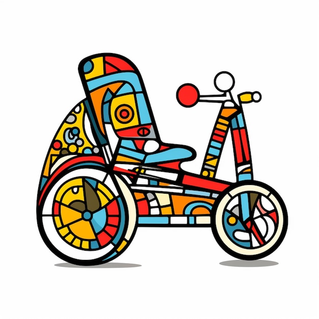een cartoon van een driewieler met een kleurrijk ontwerp aan de voorkant generatieve ai