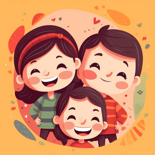 Een cartoon van een gezin met een blij gezicht