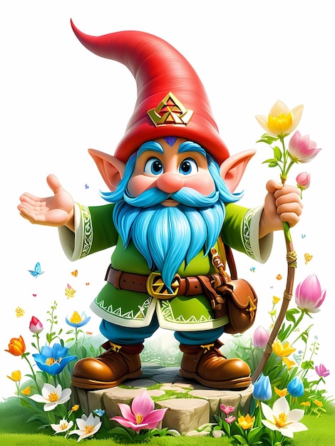 een cartoon van een gnome fantasy gnome schattig 3d cartoon gnome geïsoleerd witte achtergrond lente gnome