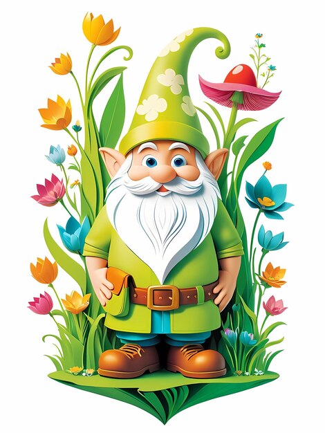 een cartoon van een gnome fantasy gnome schattig 3d cartoon gnome geïsoleerd witte achtergrond lente gnome