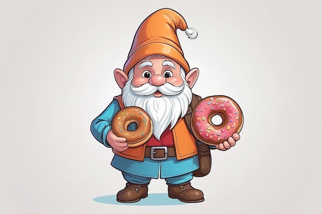 een cartoon van een gnome met een donut in zijn hand