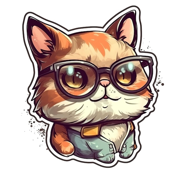 een cartoon van een kat met een bril en een shirt met de tekst "kat met bril".