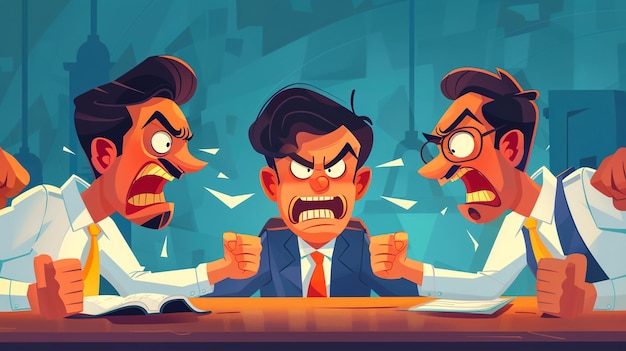 een cartoon van een man met de woorden boos over de baas