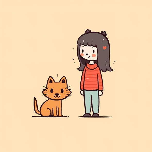 Een cartoon van een meisje en een kat