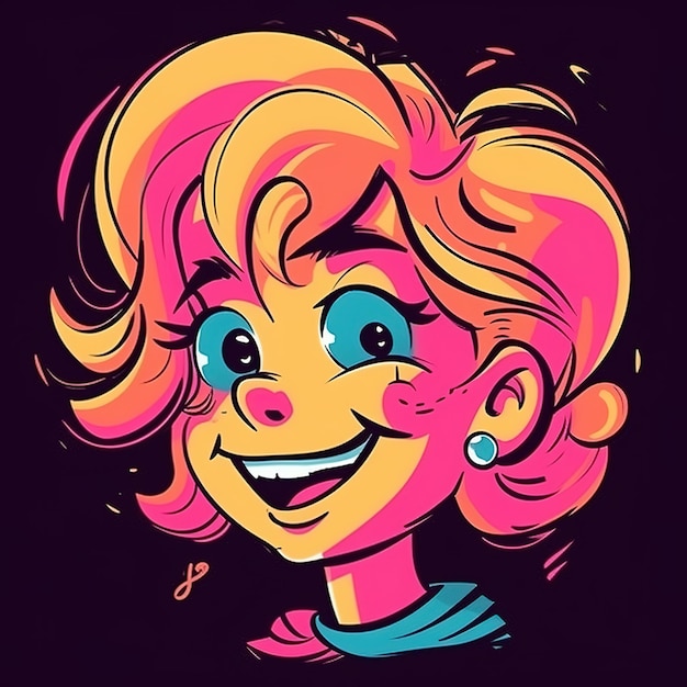 Een cartoon van een meisje met roze haar en een roze haar.