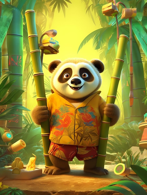 Een cartoon van een panda met een bamboestok