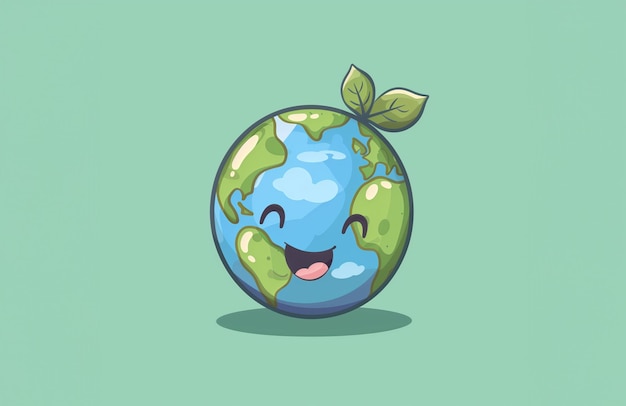 een cartoon van een planeet met een cartoon gezicht en een groene planeet erop