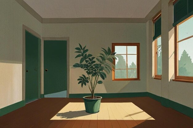 Foto een cartoon van een potplant in een kamer