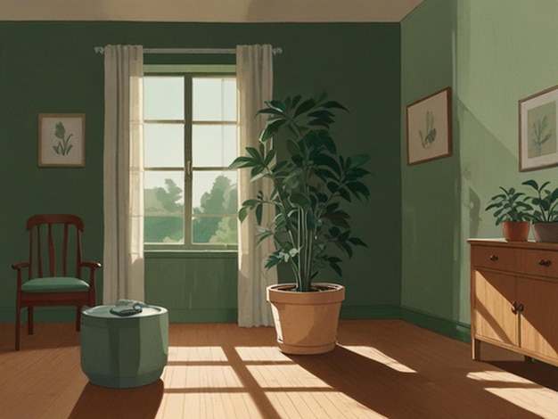Foto een cartoon van een potplant in een kamer