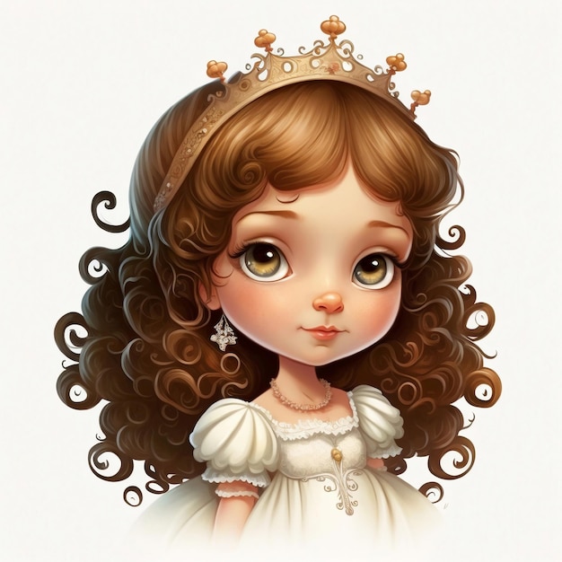 Een cartoon van een prinses met een kroon op haar hoofd