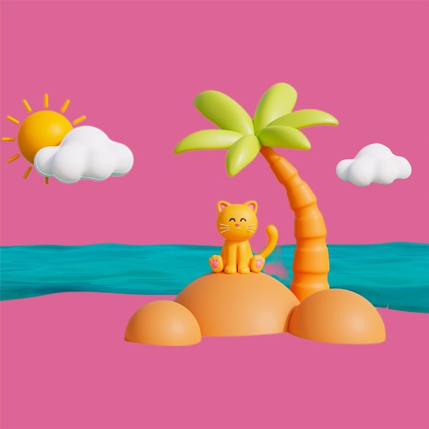 een cartoon van een tijger en een palmboom met de zon bovenop