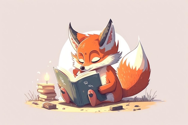 Een cartoon van een vos die een boek leest.