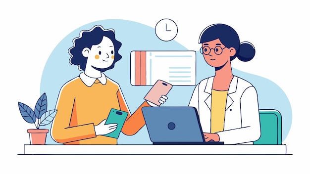 een cartoon van een vrouw met een laptop en een man met een klembord