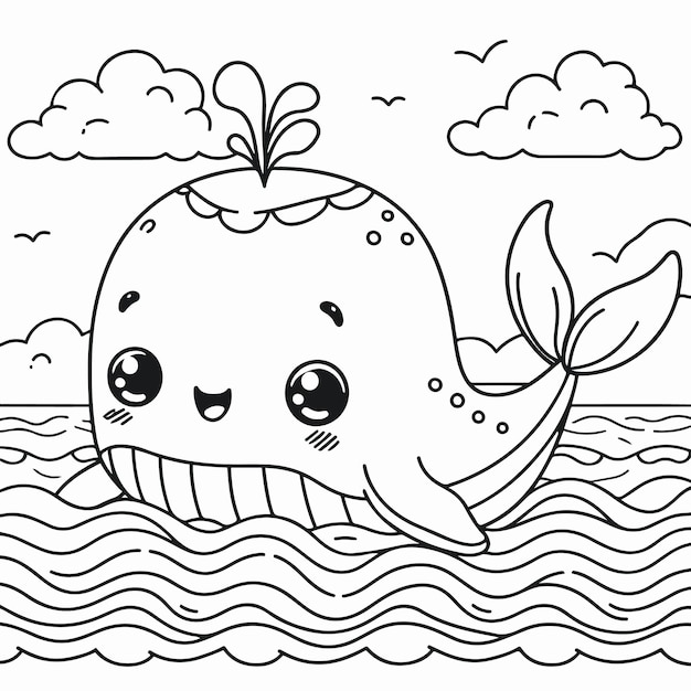 een cartoon van een walvis om te kleuren