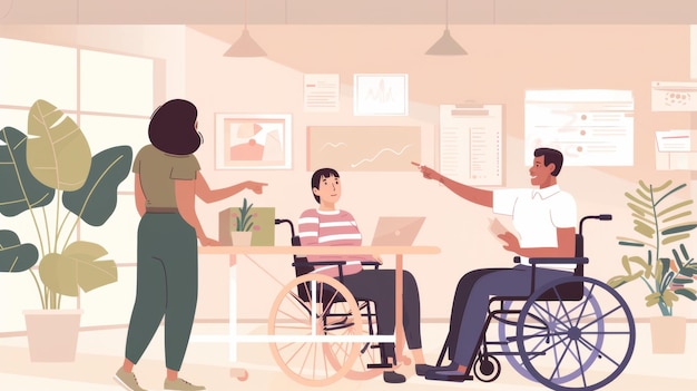 een cartoon van mensen in een rolstoel met een man in een rolstap en een vrouw in een rolstuur met een man op een rolstool