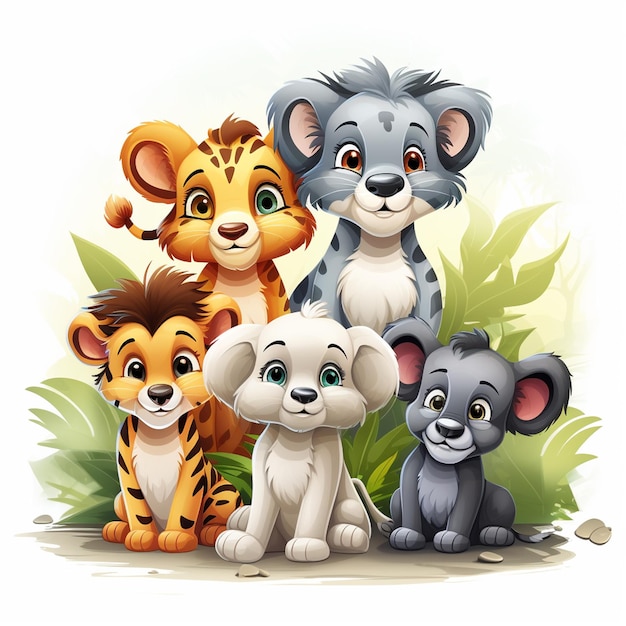 Een cartoon wilde dieren groep