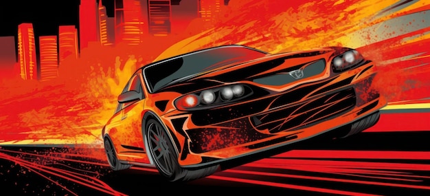 Een cartoonafbeelding van een auto met het woord snel en het woord snel en het woord snel