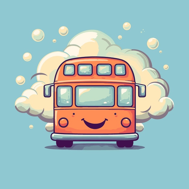 een cartoonafbeelding van een bus met een smiley op de voorkant