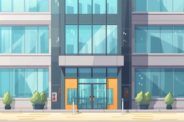 Een cartoonafbeelding van een gebouw met een grote deur en een bord waarop 'het woord' erop staat