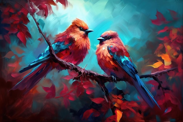een cartoonafbeelding van twee vogels die samen op een tak zitten